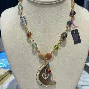 Glass Bead And Moon Agate Slice Necklace-Boutique